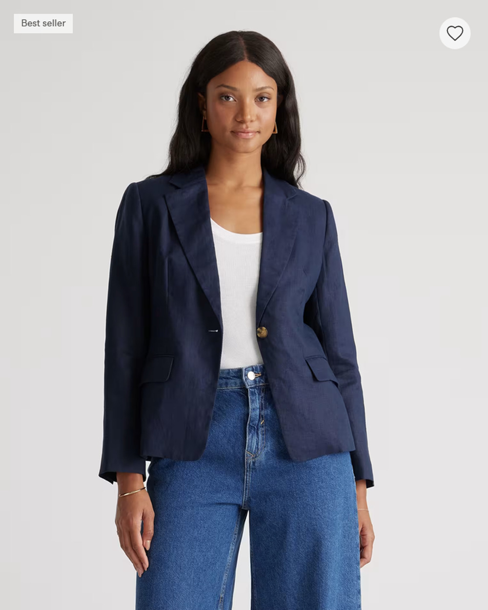 Quince European Linen Structured Blazer True Navy Small NWT